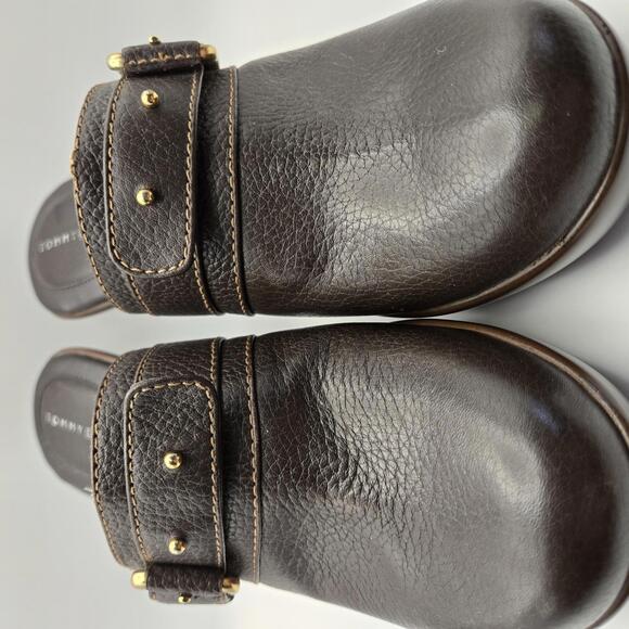 Tommy Hilfiger Mickey Mule Clogs Brown with Gold Buckle Accent Size 8M - Picture 4 of 9